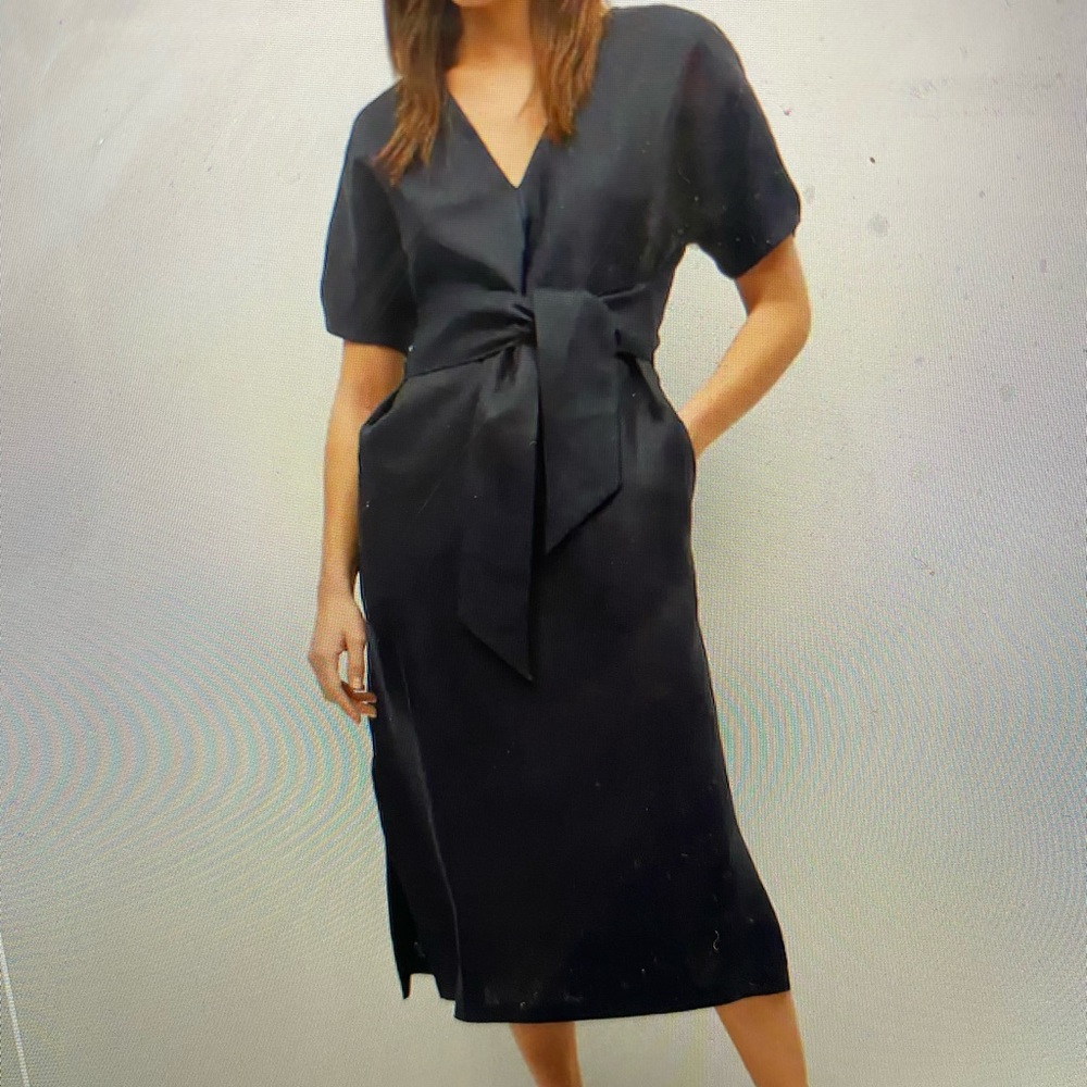Mango 100% Linen Midi Black Dress